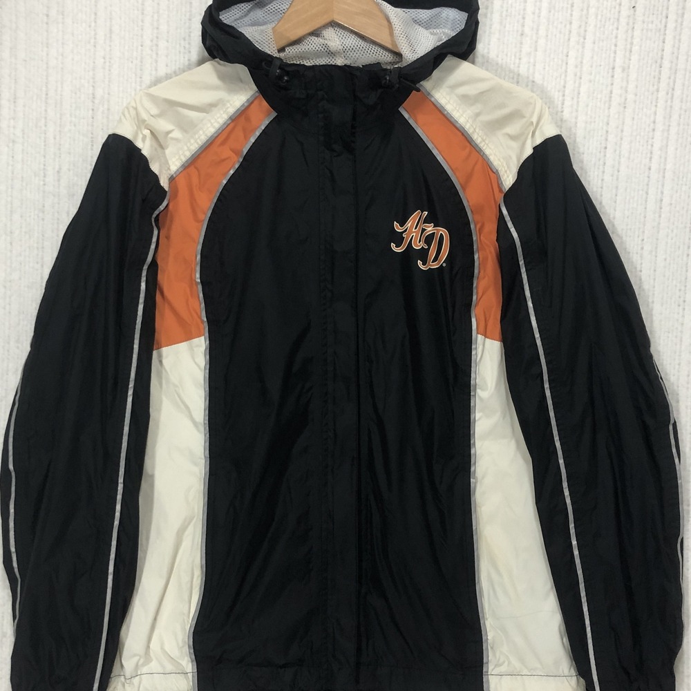 Harley Davidson Riding Gear Womens M Black Orange Reflective Windbreaker Jacket